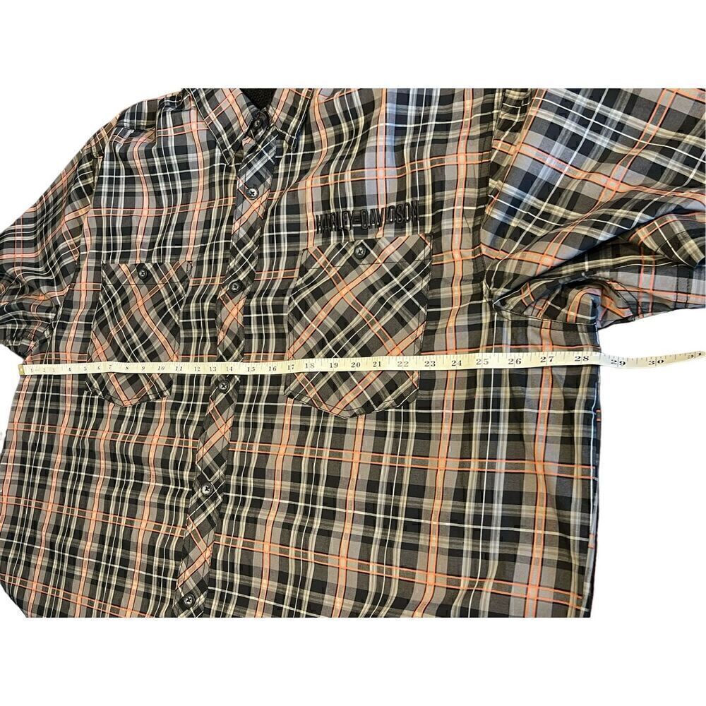 Harley Davidson 3XL short sleeve orange plaid button up polo shirt motorcycle - Picture 5 of 7
